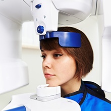 woman in CT cone beam scanner